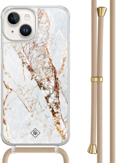 Casimoda iPhone 14 hoesje met beige koord - Marmer goud Goudkleurig