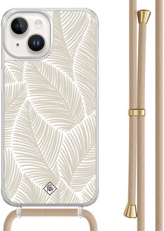 Casimoda iPhone 14 hoesje met beige koord - Palm leaves beige Bruin/beige