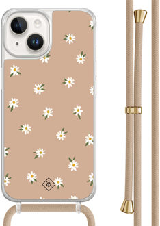 Casimoda iPhone 14 hoesje met beige koord - Sweet daisies Bruin/beige