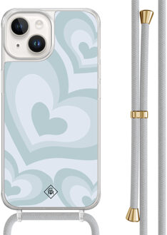 Casimoda iPhone 14 hoesje met grijs koord - Hart swirl blauw
