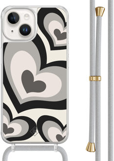 Casimoda iPhone 14 hoesje met grijs koord - Hart swirl zwart