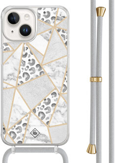 Casimoda iPhone 14 hoesje met grijs koord - Stone & leopard Grijs/zilverkleurig
