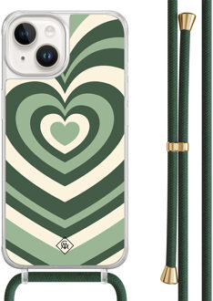 Casimoda iPhone 14 hoesje met groen koord - Hart swirl groen
