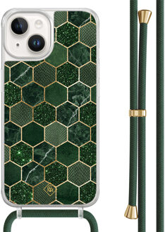 Casimoda iPhone 14 hoesje met groen koord - Kubus groen