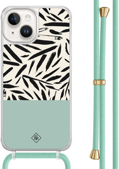 Casimoda iPhone 14 hoesje met mint koord - Abstract mint palms