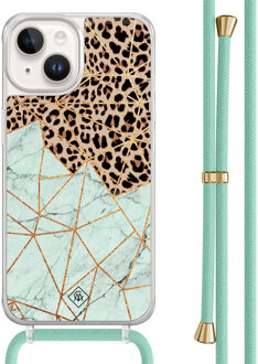 Casimoda iPhone 14 hoesje met mint koord - Luipaard marmer mint