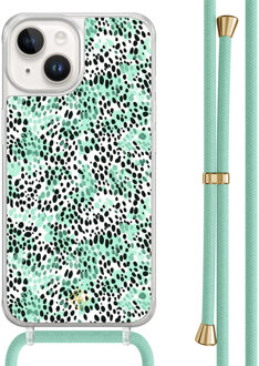 Casimoda iPhone 14 hoesje met mint koord - Luipaard mint