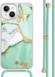 Casimoda iPhone 14 hoesje met mint koord - Marmer mintgroen