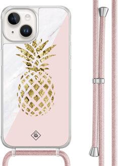 Casimoda iPhone 14 hoesje met rosegoud koord - Ananas Roze