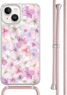 Casimoda iPhone 14 hoesje met rosegoud koord - Floral hortensia Paars