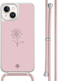 Casimoda iPhone 14 hoesje met rosegoud koord - Madeliefje Paars