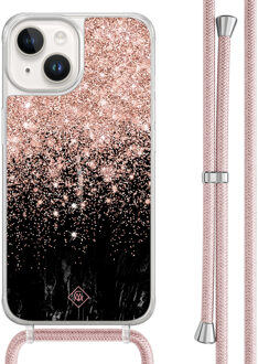 Casimoda iPhone 14 hoesje met rosegoud koord - Marmer twist Rosekleurig