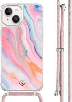 Casimoda iPhone 14 hoesje met rosegoud koord - Pink glam Roze