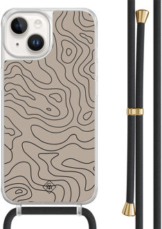 Casimoda iPhone 14 hoesje met zwart koord - Abstract lines Bruin/beige