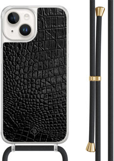 Casimoda iPhone 14 hoesje met zwart koord - Croco zwart
