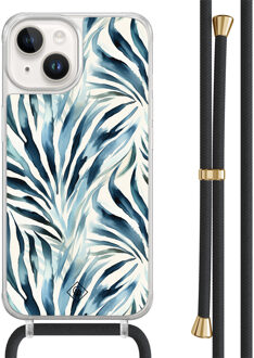Casimoda iPhone 14 hoesje met zwart koord - Japandi waves Blauw