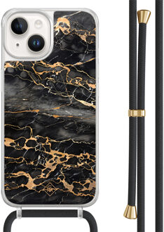 Casimoda iPhone 14 hoesje met zwart koord - Marmer grijs brons