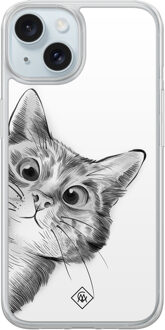 Casimoda iPhone 14 hybride hoesje - Kat kiekeboe Grijs/zilverkleurig