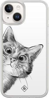 Casimoda iPhone 14 hybride hoesje - Kat kiekeboe Wit