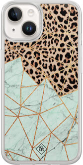 Casimoda iPhone 14 hybride hoesje - Luipaard marmer mint