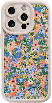 Casimoda iPhone 14 Pro beige case - Floral garden Blauw
