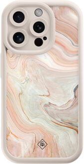 Casimoda iPhone 14 Pro beige case - Marmer waves Bruin/beige