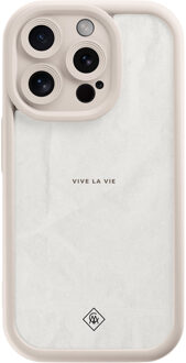 Casimoda iPhone 14 Pro beige case - Vive la vie Grijs/zilverkleurig