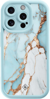 Casimoda iPhone 14 Pro blauwe case - Marmer lichtblauw