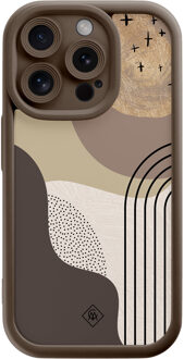 Casimoda iPhone 14 Pro bruine case - Abstract almond shapes Bruin/beige