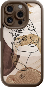 Casimoda iPhone 14 Pro bruine case - Abstract gezicht bruin Bruin/beige
