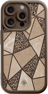Casimoda iPhone 14 Pro bruine case - Leopard abstract Bruin/beige