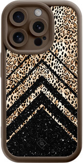 Casimoda iPhone 14 Pro bruine case - Luipaard chevron Bruin/beige