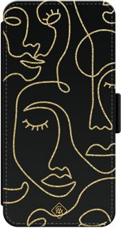 Casimoda iPhone 14 Pro flipcase - Abstract faces Zwart