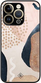 Casimoda iPhone 14 Pro glazen hardcase - Abstract dots Bruin/beige