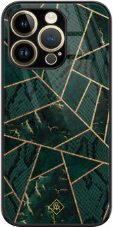 Casimoda iPhone 14 Pro glazen hardcase - Abstract groen