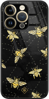Casimoda iPhone 14 Pro glazen hardcase - Bee yourself Zwart, Goudkleurig