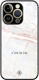 Casimoda iPhone 14 Pro glazen hardcase - C'est la vie Bruin/beige