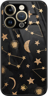 Casimoda iPhone 14 Pro glazen hardcase - Counting the stars Goudkleurig