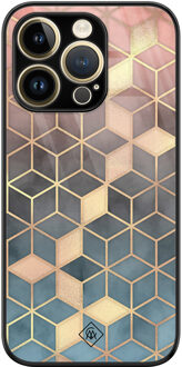 Casimoda iPhone 14 Pro glazen hardcase - Cubes art Multi