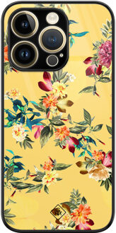Casimoda iPhone 14 Pro glazen hardcase - Florals for days Geel
