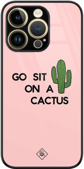 Casimoda iPhone 14 Pro glazen hardcase - Go sit on a cactus Roze
