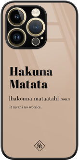 Casimoda iPhone 14 Pro glazen hardcase - Hakuna Matata Bruin/beige