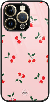Casimoda iPhone 14 Pro glazen hardcase - Kersjes Roze