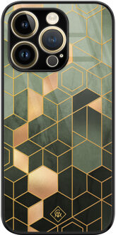 Casimoda iPhone 14 Pro glazen hardcase - Kubus groen