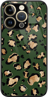 Casimoda iPhone 14 Pro glazen hardcase - Luipaard groen
