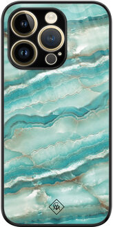 Casimoda iPhone 14 Pro glazen hardcase - Marmer azuurblauw