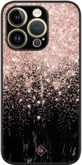 Casimoda iPhone 14 Pro glazen hardcase - Marmer twist Zwart, Rosekleurig