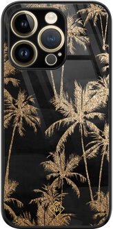 Casimoda iPhone 14 Pro glazen hardcase - Palmbomen Zwart, Goudkleurig