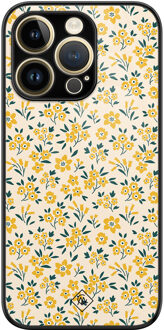 Casimoda iPhone 14 Pro glazen hardcase - Yellow garden Geel