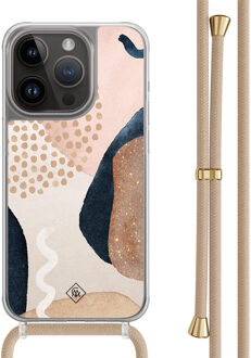 Casimoda iPhone 14 Pro hoesje met beige koord - Abstract dots Bruin/beige